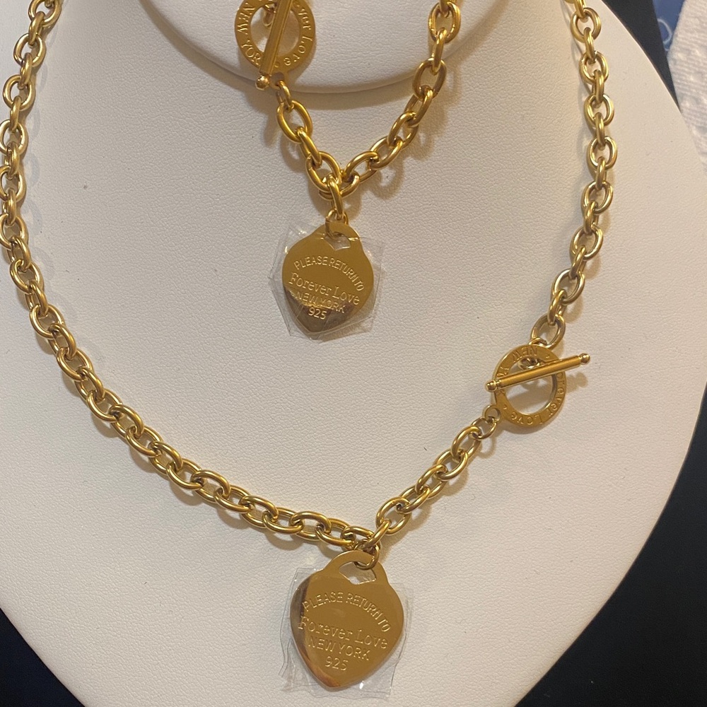 Gold Heart Inspired Necklace and Bracelet Set